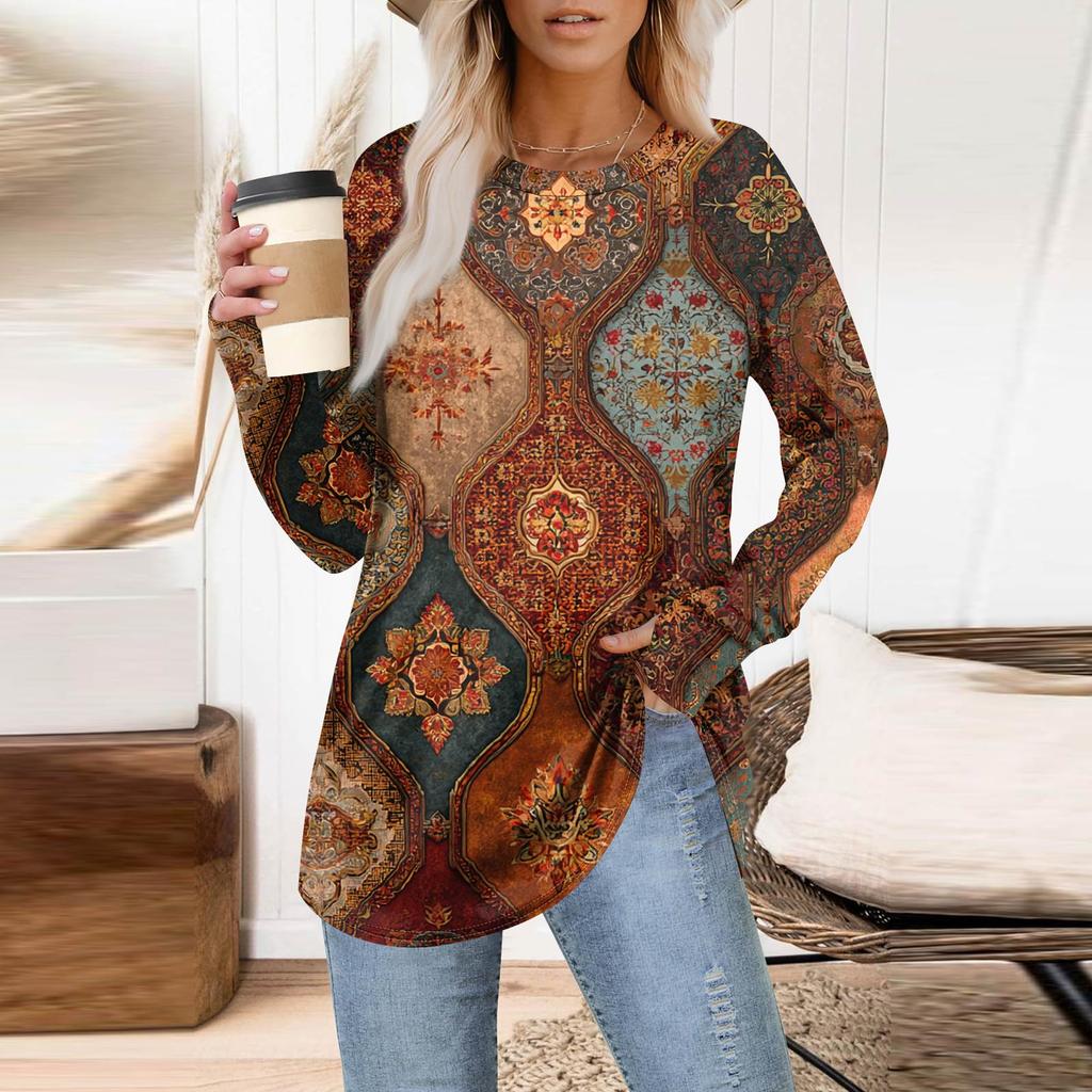 Womens Oversized Sweatshirt Graphic Sweater Long Sleeve Drop Shoulder Round Shirt Tops Vintage Clothes