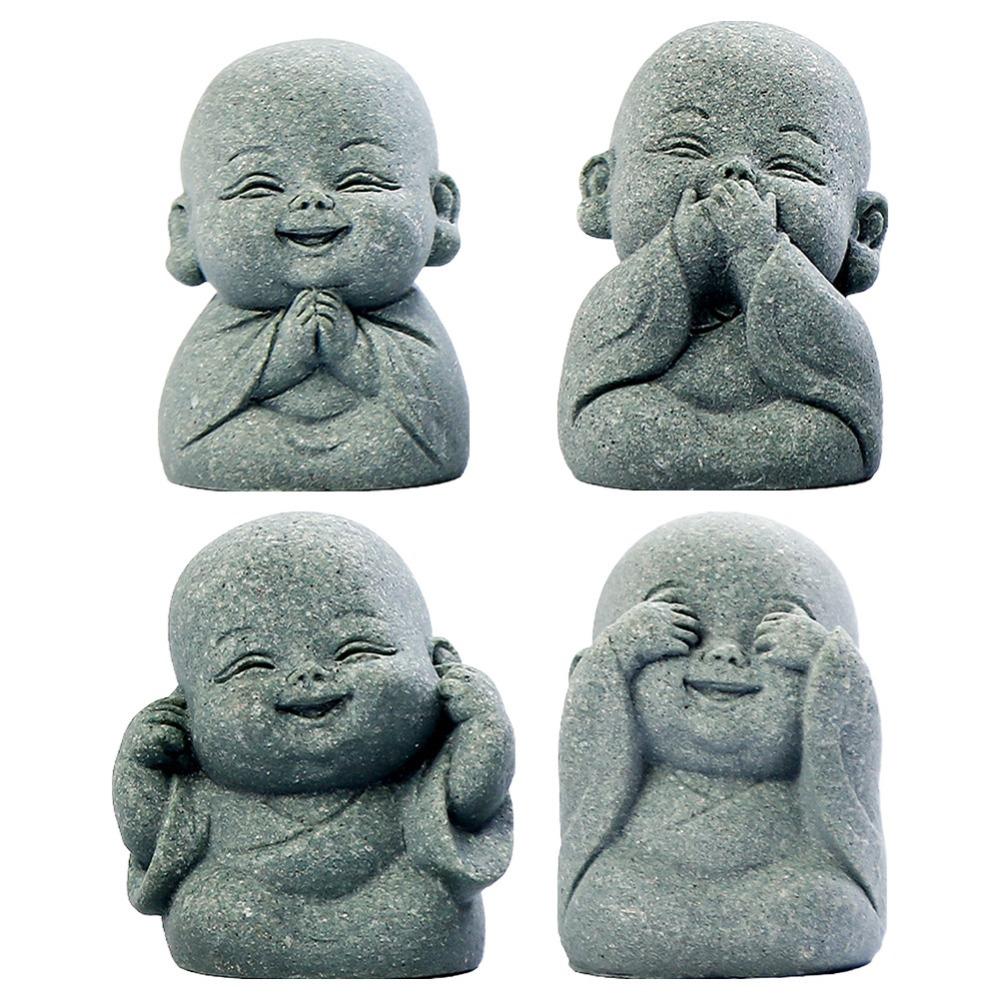 4PCS New Chinese Style Buddha Statue Zen Little Monk Ornaments New Monks Buddhism Figurines