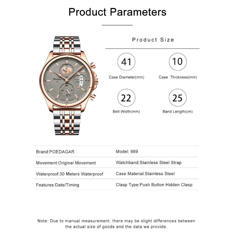POEDAGAR Top Original Men Watch Chronograph Waterproof Date Quartz Luxury Watches Stainless Stain Business Male Wristwatch