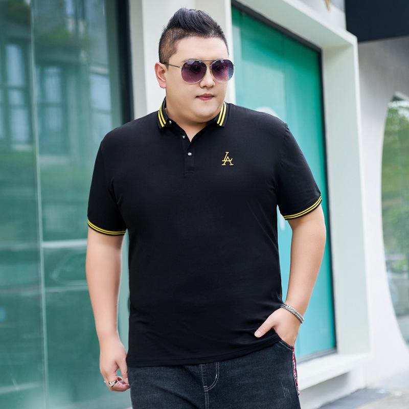 New Fat Man Men's Plus Size Plus Size Simple Lapel POLO Shirt Casual Ice Silk Cotton Short-sleeved T-shirt