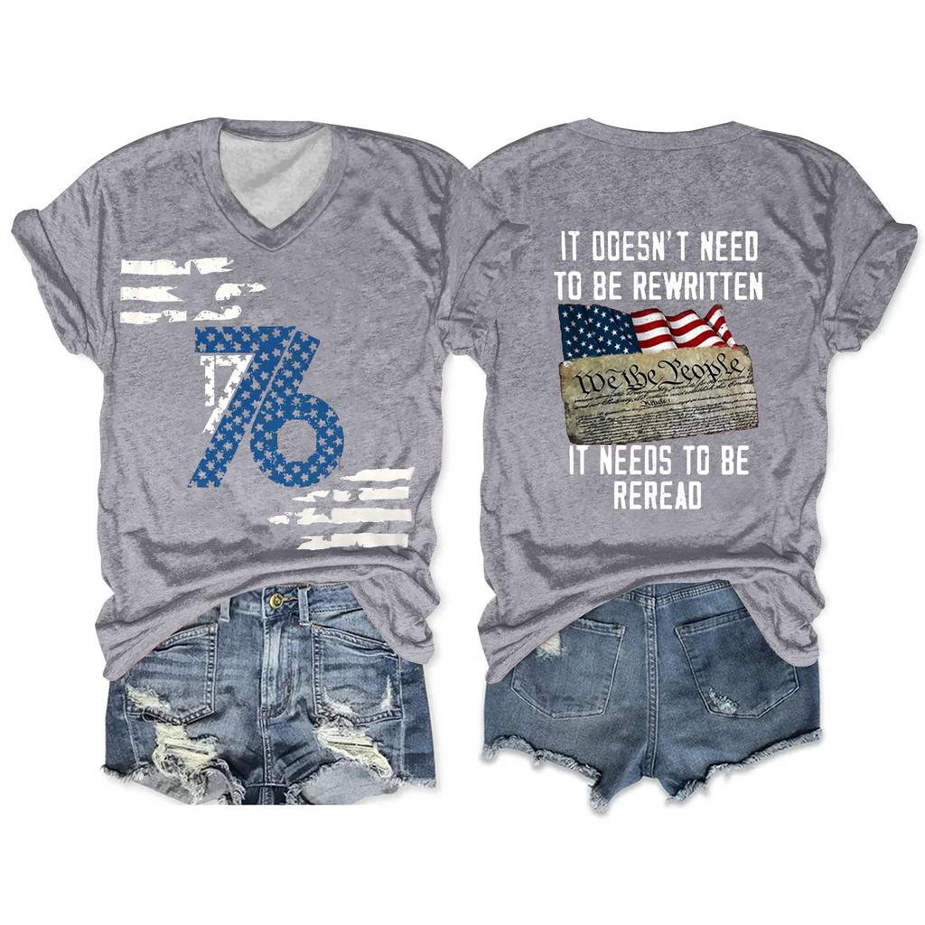 Женская футболка, повседневный свободный пуловер с v-образным вырезом и короткими рукавами с принтом