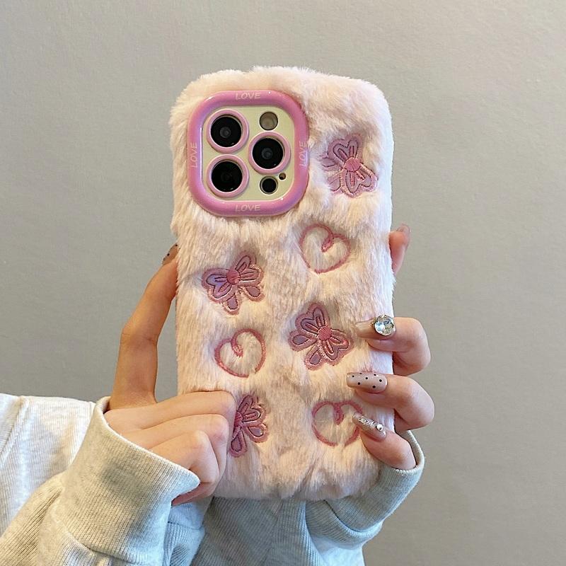 Милый мультяшный плюшевый чехол для телефона iPhone 16 Pro 15 Plus 14 13 12 Pro Max 11 складной держатель объектива мягкий защитный чехол