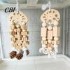 Parrot Chewing Toy Wooden Blocks Toy, Bird Chew with Beads Pinecones, Safe Metal Hook Beak Grinding Cage Accessory for Macaws African Greys