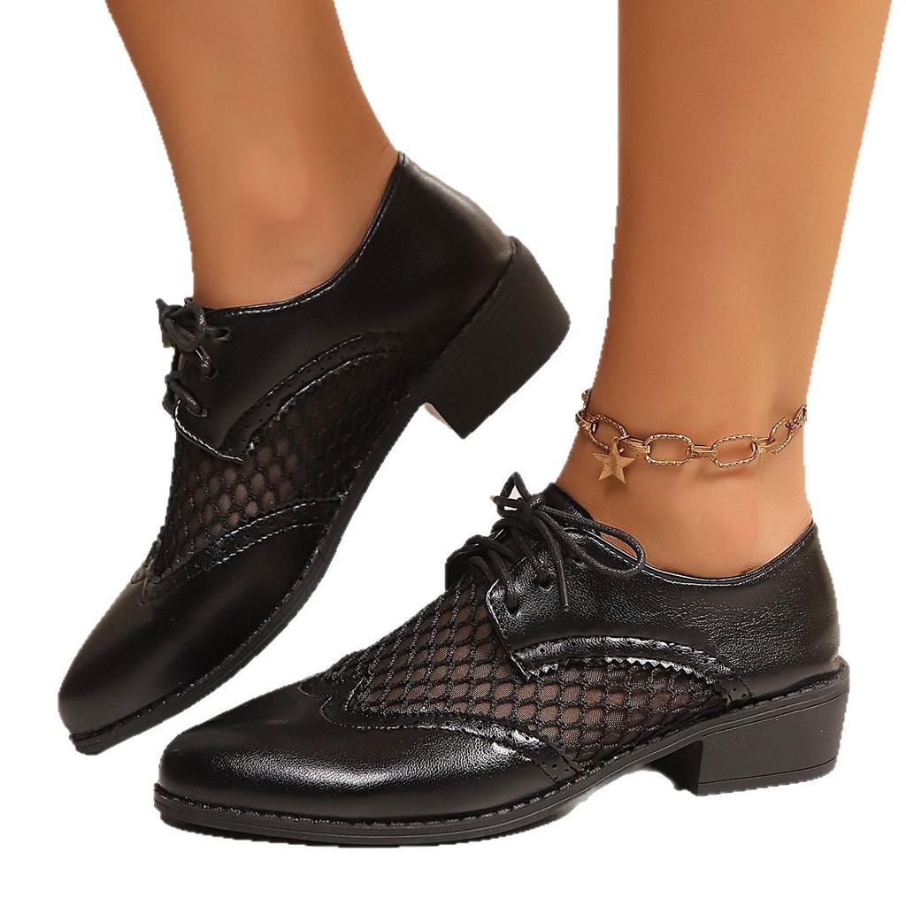 Повседневная обувь большого размера из импортной ткани, сетчатая, дышащая, модная, маленькая, кожаная, в британском стиле, на среднем каблуке, со шнуровкой, повседневная обувь с пятном