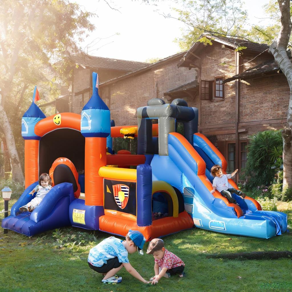 Commercial Kids Party Inflatable Bounce House Bouncy Castle with Slides & Ball Pit, Ring Toss Game,Basketball Hoop,Obstacle