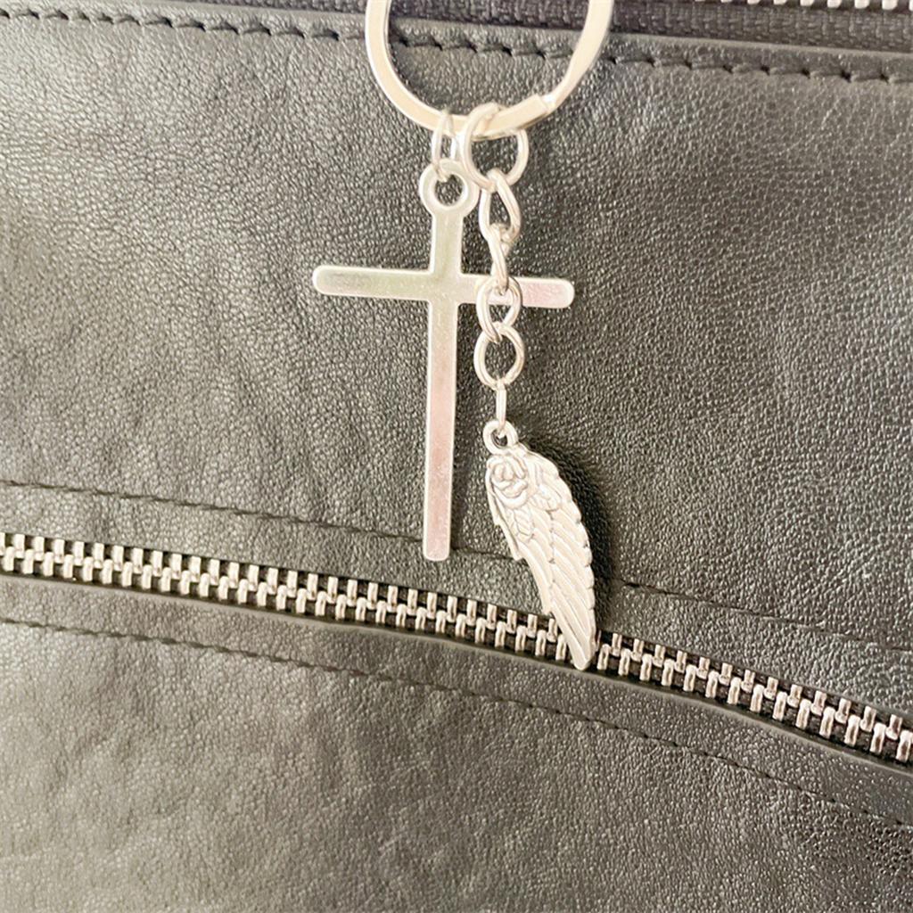Элегантный держатель для ключей с крыльями розы и распятием, модное украшение для сумки-брелока для любителей моды и верующих