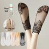 Women's Summer Rose Lace Cotton Socks - Black, Breathable, Thin, Short Stockings