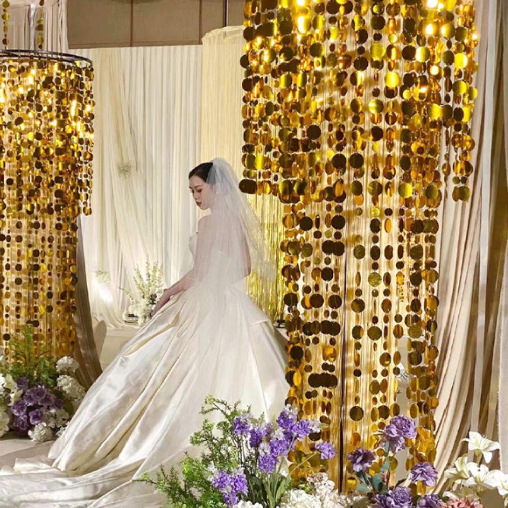 10PCS Gold Silver Sequins Hanging Foil Curtains PVC Round Sequin Rain Curtain Festive Supplies