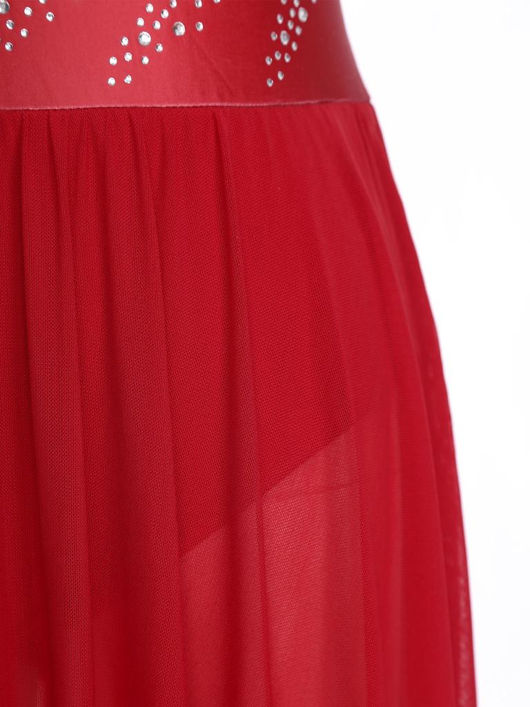 Женское платье для фигурного катания со стразами, сетчатой вставкой, без рукавов, платье для катания на льду, со встроенными трусиками