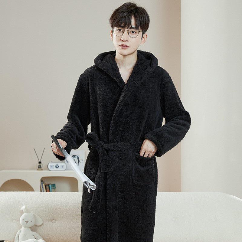 2025 Парный пижамный халат с капюшоном: Коралловый флис, плотная фланель, зимняя одежда для мужчин и женщин