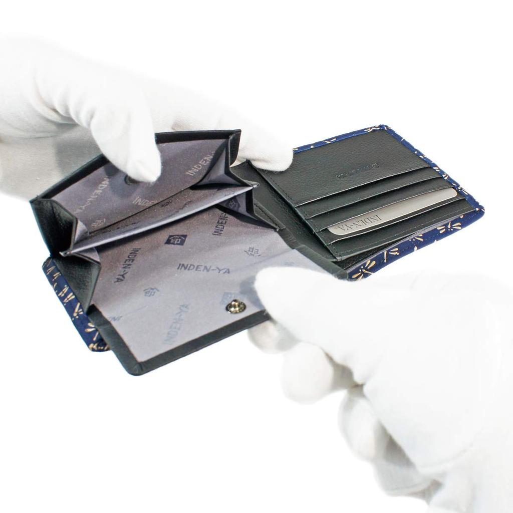 Кошелек Inden с отделениями для купюр и монет, темно-синий с белым узором «стрекоза» [Indenya], размер J, в комплекте, замша, лак, 2006-14-008