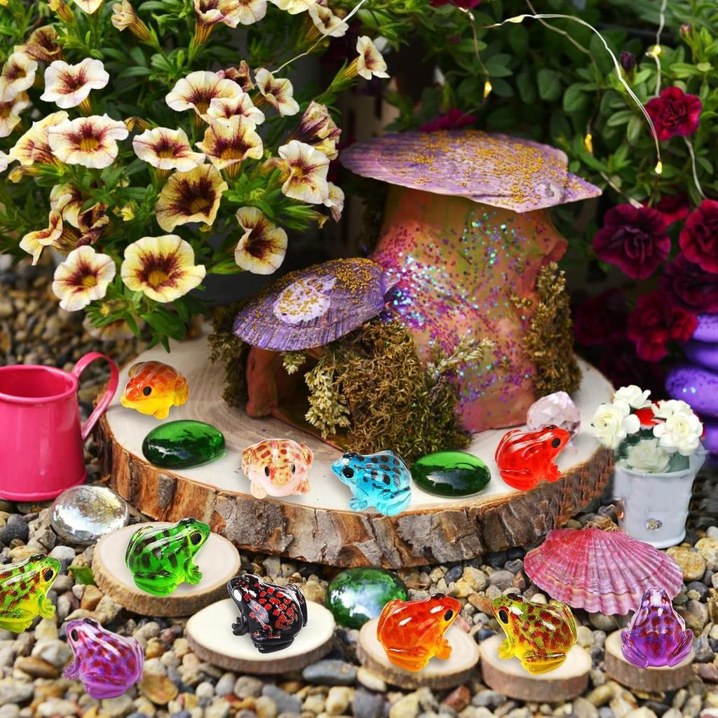 10Pcs Luminous Mini Resin Frogs Figurines, Glow In The Dark Frog Animals Tiny For Diy Fairy Garden, Glass Container