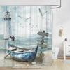 Nautical Coastal Shower Curtain, Ocean Lighthouse & Sailboat Design, Blue Teal Decor with Hooks, Bathroom & Window Use