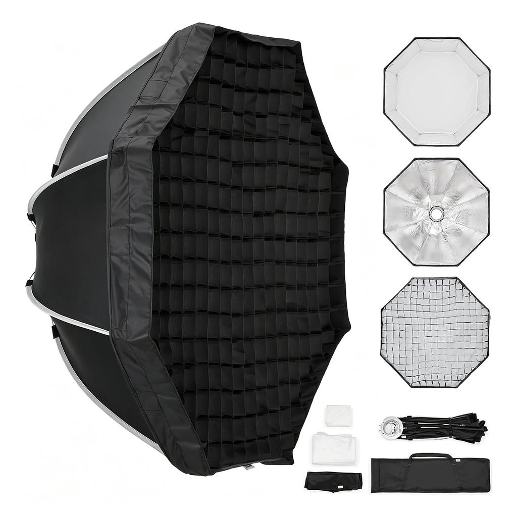 Octagonal Softbox with Bowens Mount 120cm Portable Foldable Quick Release Soft Box with Grid and Diffuser