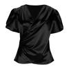 Women Fashion Cross V-neck Ruffled Short Sleeve Shirt Top