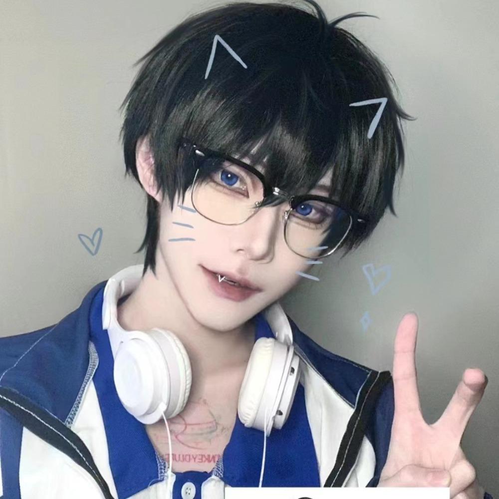 Synthetic Hair Anime Men Wigs Fluffy Male Cosplay Wig Full Head Short Straight Wig Party