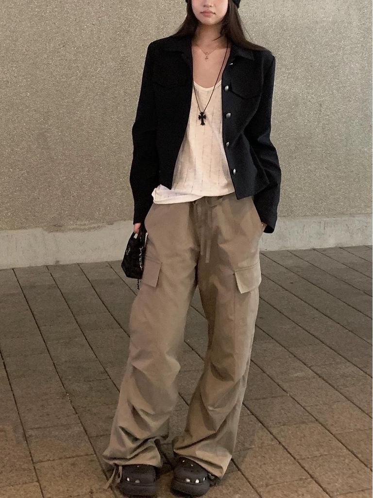 Vintage-Style Korean Turn-Down Collar Black Jacket - Women's Early Autumn Casual Short Coat