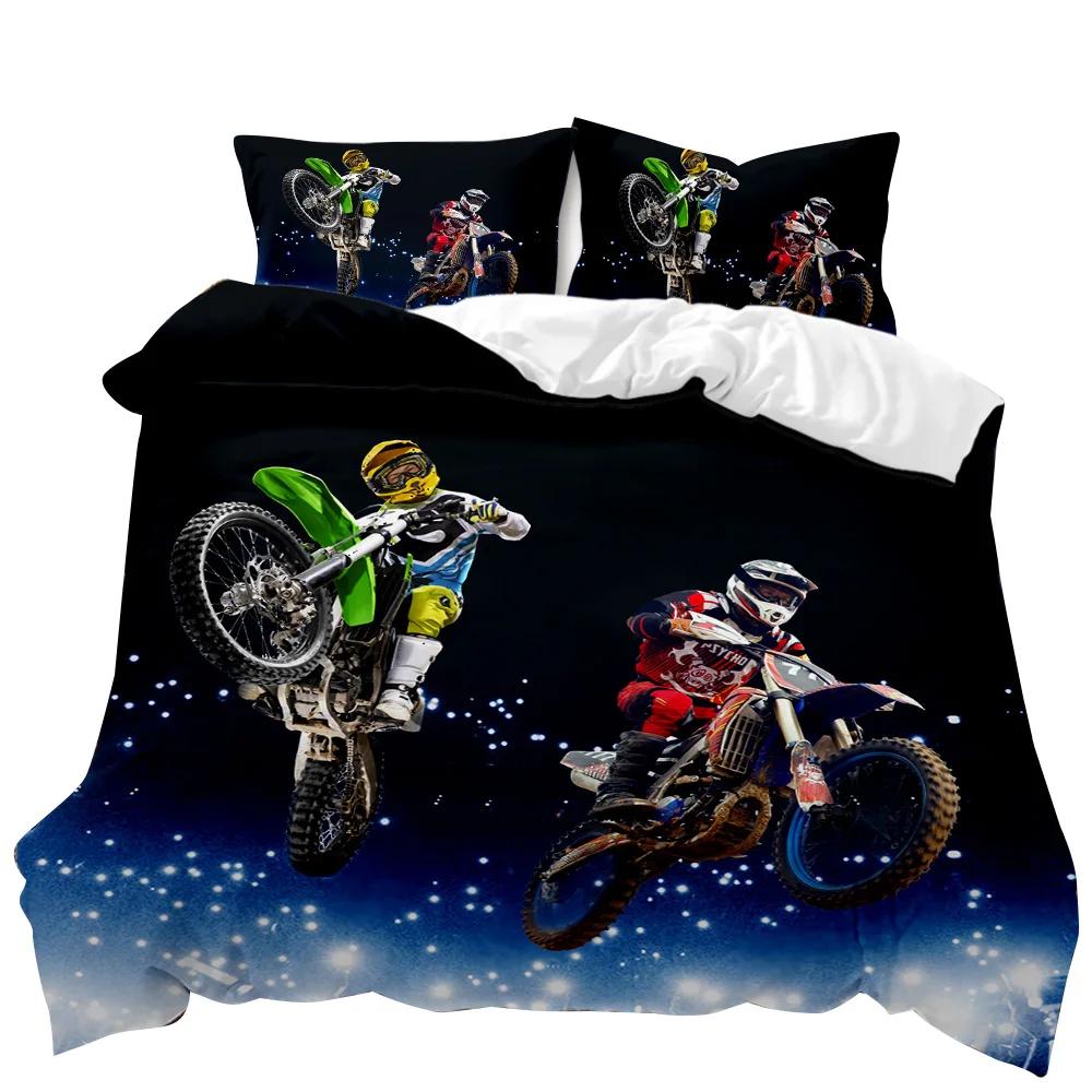 Motorcycle Duvet Cover Set Motocross Racing Bedding Dirt Bike Extreme Sports For Men Teens Boys Kids Polyester Comforter Cover