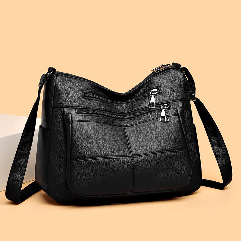 Women's Crossbody Bag Multi-Layer Bag Soft Leather Middle-Aged Mother Shoulder Bag