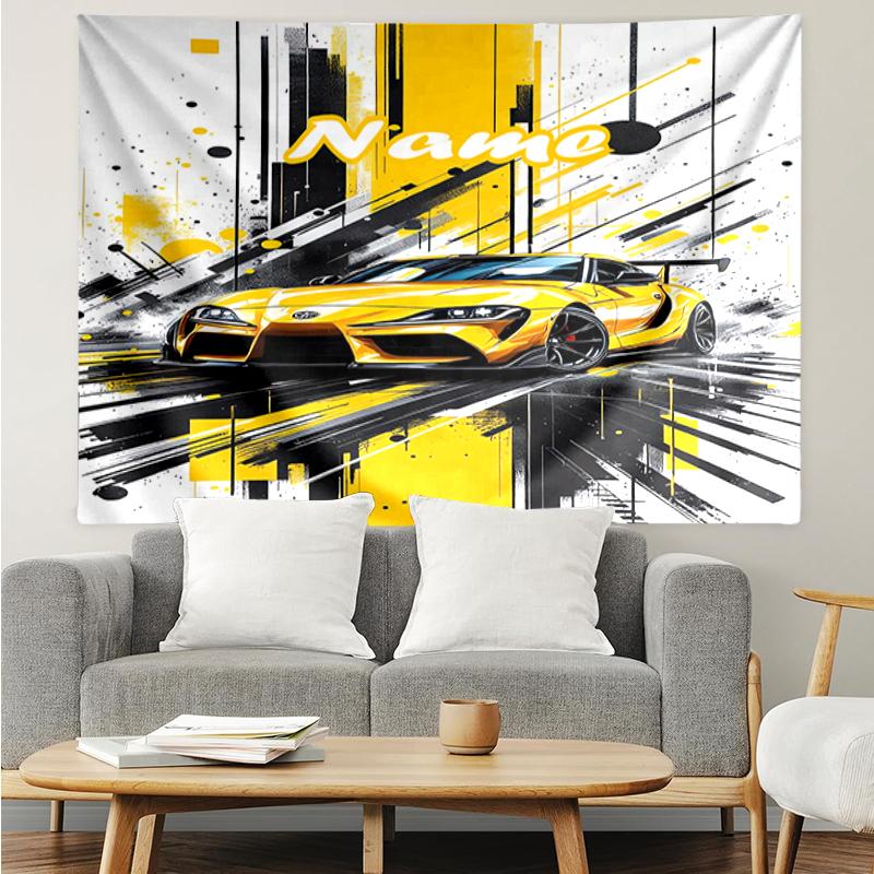 Custom Name Racing Print Tapestry, Backdrop, Easy Setup, Ideal for Bedroom, Office & Living Room, with Aesthetic Wall Hanging Decor.