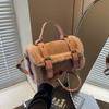 Plush Frosted Patchwork Handbag Small Square Bag Fashionable Retro Handbag Shoulder Bag
