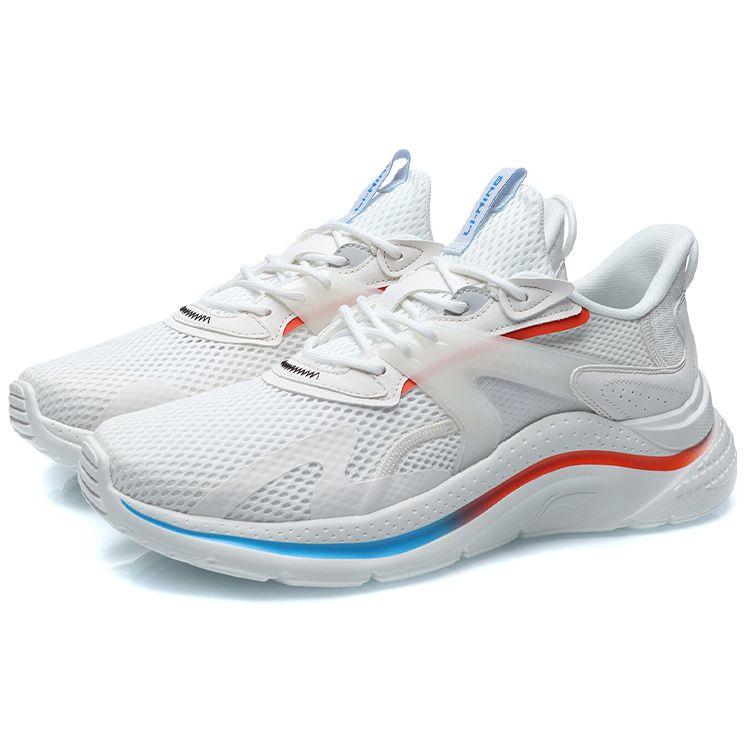 Li Ning Flow Cloud Shock Absorption Non-Slip Wear-Resistant Low-Top Running Shoes Men Running Shoes White Blue Orange AGLR033-3