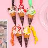 Simulation Ice Cream Cone Keychain Braided Lanyard Realistic Design Backpack Pendant Gift For Girls