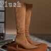 Модные осенне-зимние сапоги выше колена с длинным рукавом в стиле ретро, женские новые замшевые сапоги на высоком каблуке, остроносые сапоги на тонком каблуке