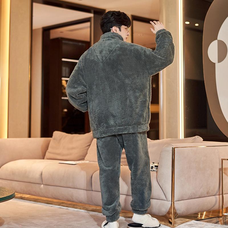 Антистатический коралловый флис мужской зимний пижамный комплект утепленная фланель теплая пижама большого размера на молнии мягкая мужская пижама домашняя одежда