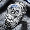 Luxury Watch Men Business Fashion Waterproof Stainless Steel Chronograph Moon Phase Quartz Wristwatch Male Clock