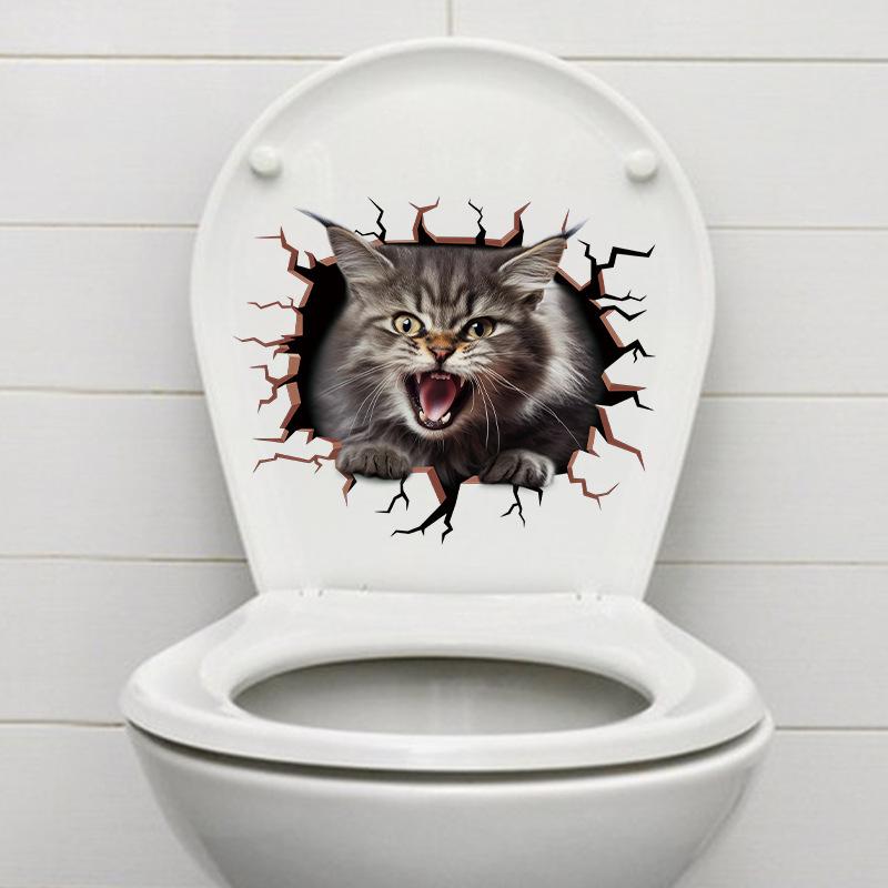 Мультфильм милый акварельный кот наклейка наклейки ванная комната украшение крышки унитаза водостойкая наклейка на стену