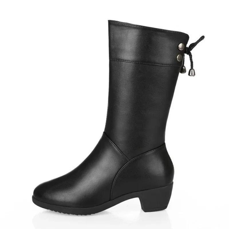 Модные зимние женские ботинки средней длины, повседневные однотонные ботинки с круглым носком, на молнии, с квадратным каблуком, женские туфли, винтажные женские ботинки