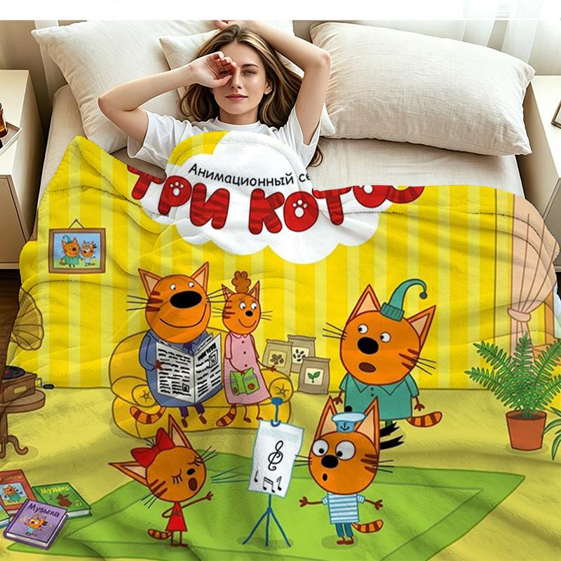Cartoon Kid-E-Cats Print Flannel Blanket High Quality Warm Comfortable Cover for All Seasons Perfect for Gifts Home Decor