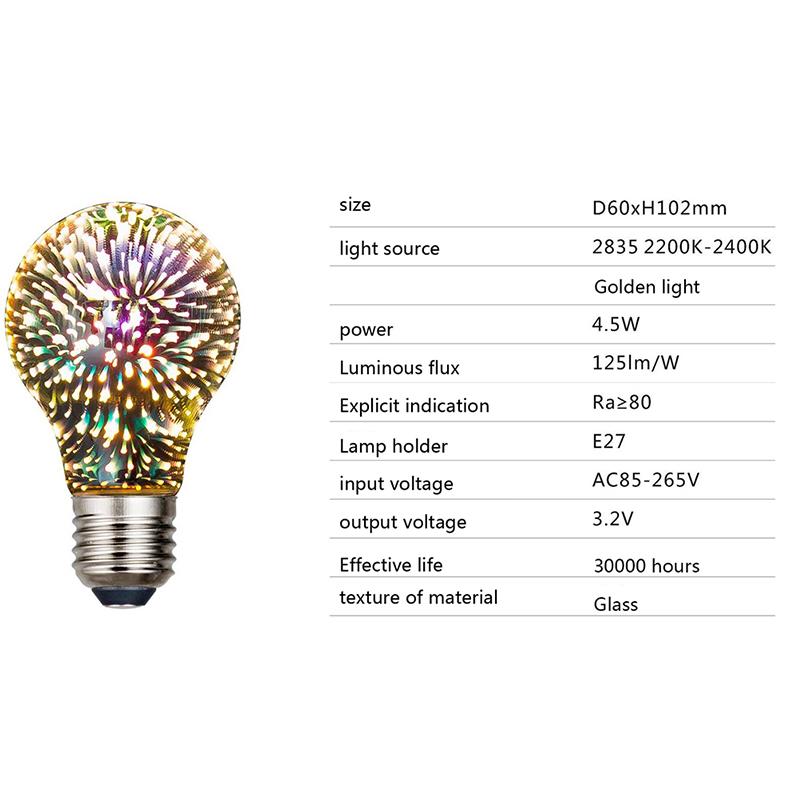 1 шт. 3D Декорация Светодиодная Лампа Эдисона E27 4.5 Вт 85-265 В Винтажная Лампа Звезда Фейерверк Праздничный Ночник Украшение для Рождественской Елки