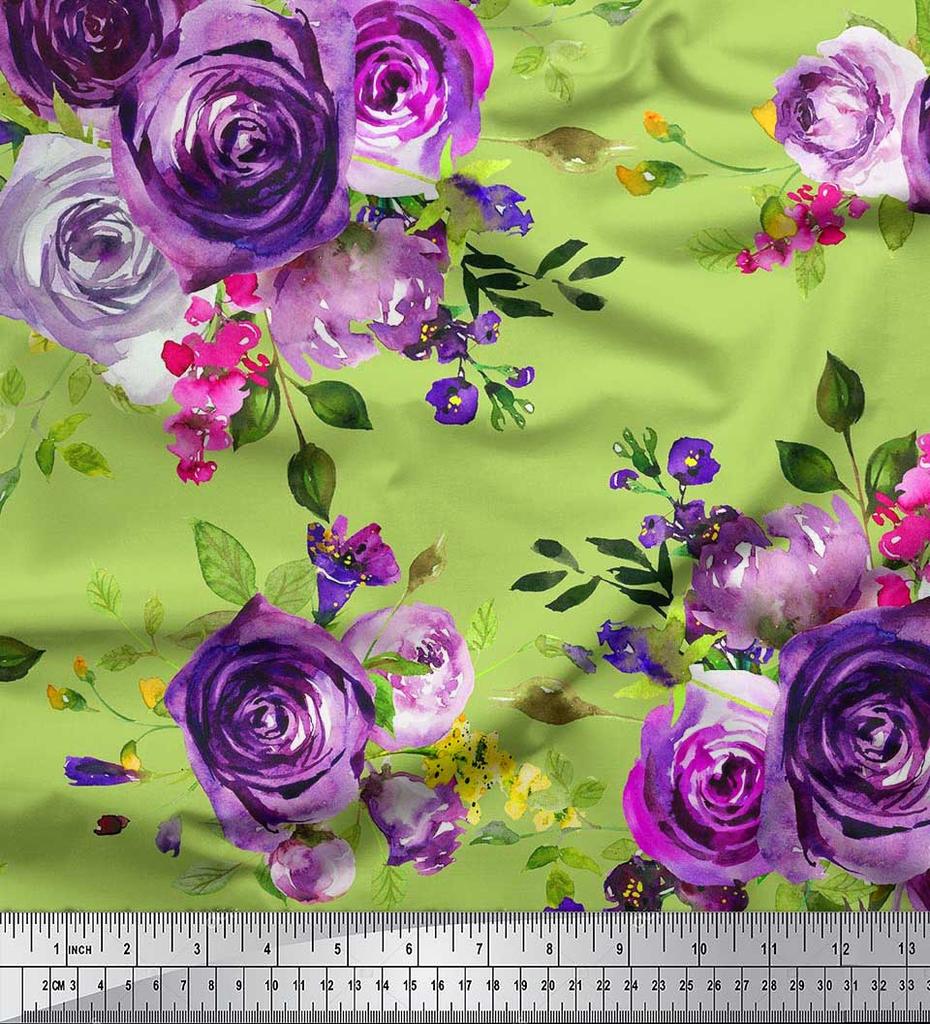 Soimoi Японский креп-атлас с принтом листьев и цветов розы по метрам 42 дюйма