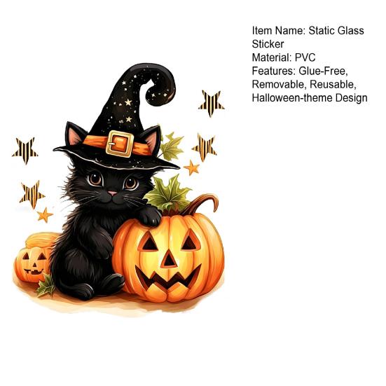 Halloween Static Window Cling Cat & Cute Black Witch
