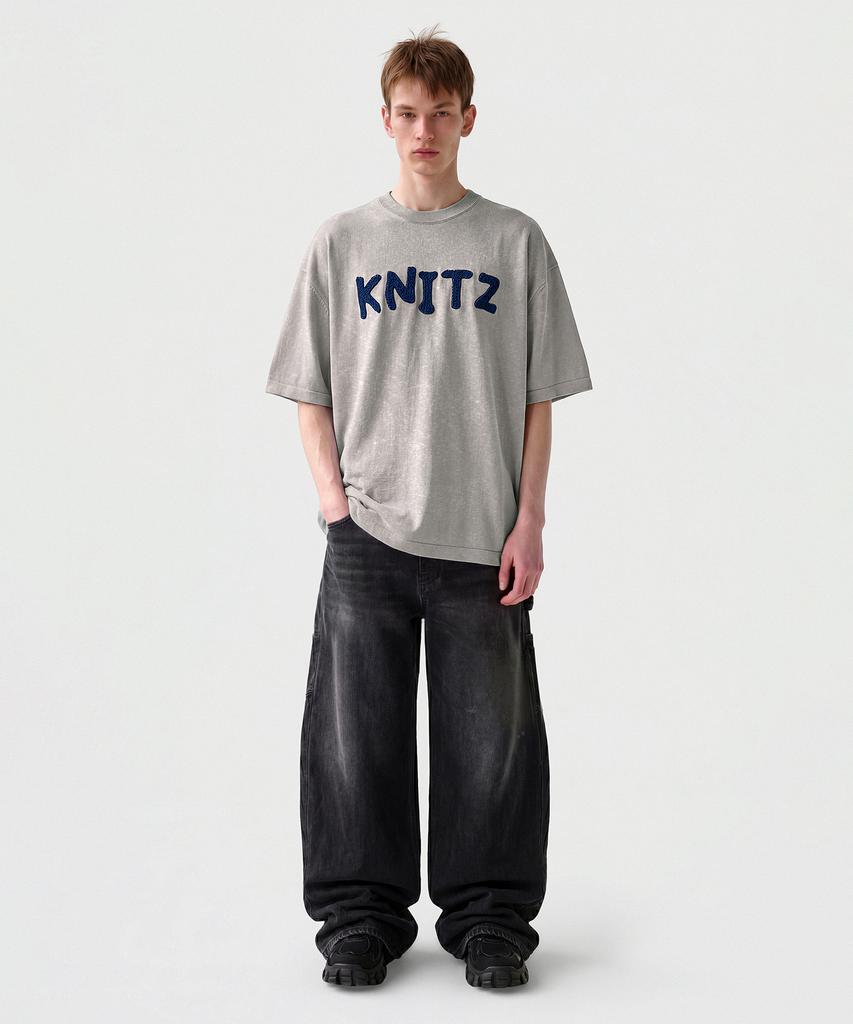 CUTZ Stone Washed Lettering Patch Short Sleeve Knit
