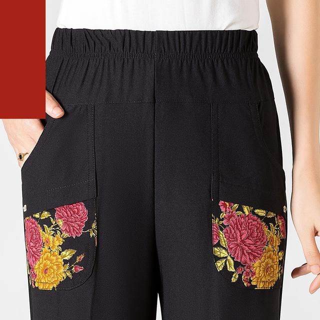 8XL очень большие женские летние брюки среднего возраста, повседневные брюки-карандаш с эластичной резинкой на талии, брюки длиной до икры, брюки с принтом