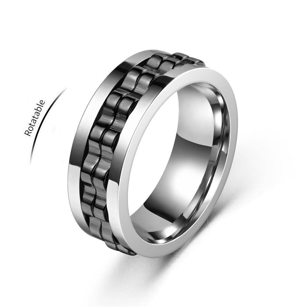 Anti Stress Stainless Steel Ring For Men Gear Chain Rotating Anxiety Relief Spinning Fidget Rings Punk Jewelry Bague Homme KTJ