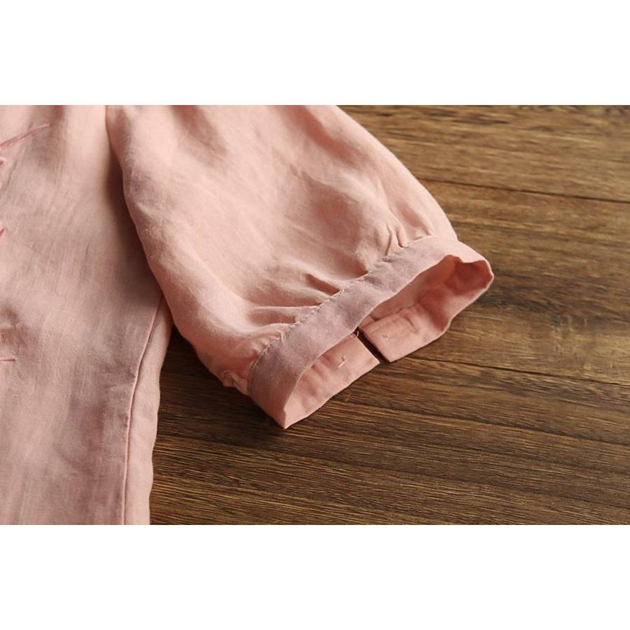 Summer Floral Embroidered T-shirt V-neck Cotton Linen Casual Pullover Short Sleeve Blouse Top for Women