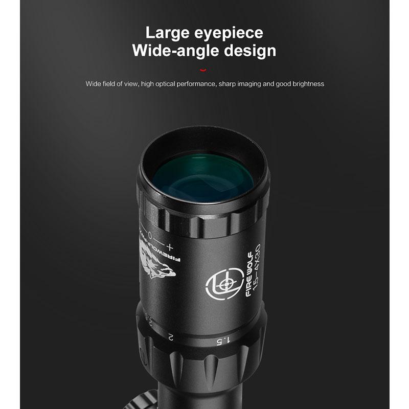 FIRE WOLF 1.5-4X30 Jacht Tactische Optische Scope Met Rood Groen Lichtgevend Kruis Torentje Locking Scope Range Scope