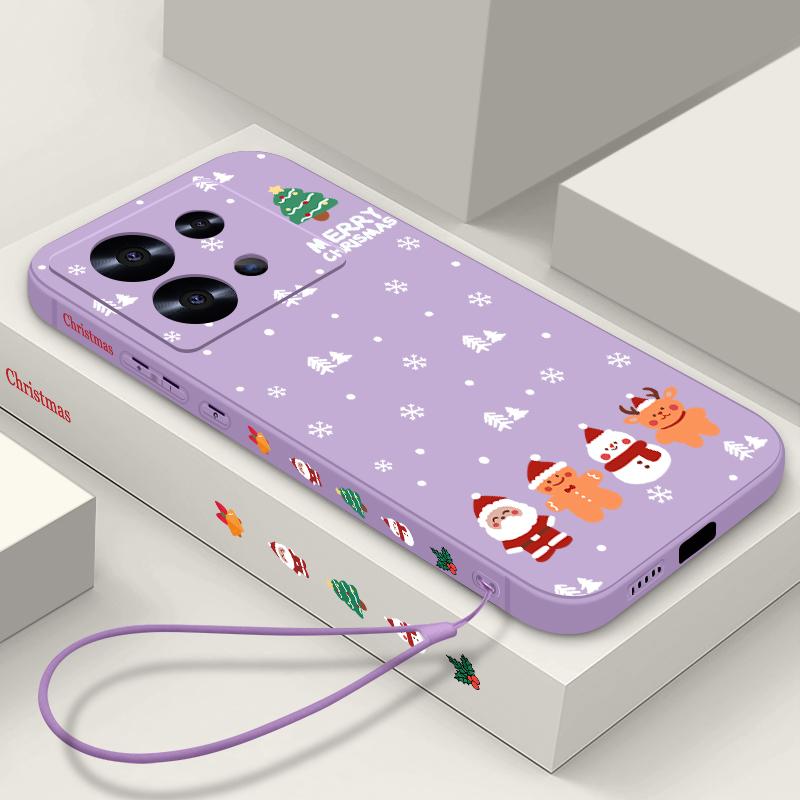 Мягкий тонкий чехол с рисунком рождественской елки для Xiaomi 13T Poco F6 X6 Pro Redmi Note 13 12 Pro 11 10, матовый чехол из ТПУ с ремешком, противоударный чехол для телефона