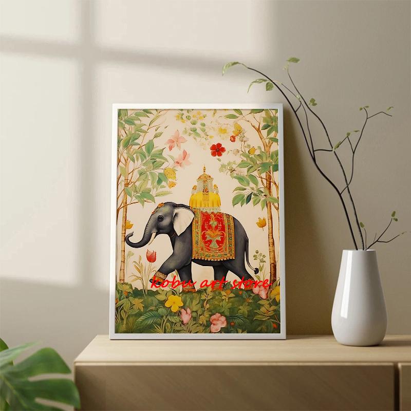 Индийское народное искусство Цветочный узор Древо жизни Павлин Винтажный постер Холст Живопись Принт Настенная картина для гостиной Домашний декор