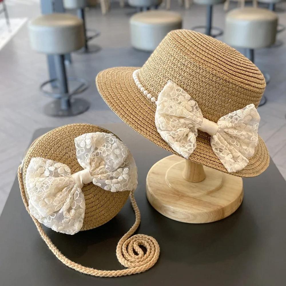 Дышащая пляжная шляпа принцессы, ручная работа, сумка через плечо, летняя соломенная шляпа для маленьких девочек