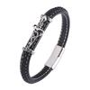 Punk Stainless Steel Braided Men Leather Bracelet Men's Leather Rope Spliced Titanium Steel Bangle