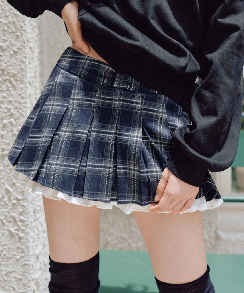 Zero Planet Julia Check Pleated Skirt Pants [Navy]