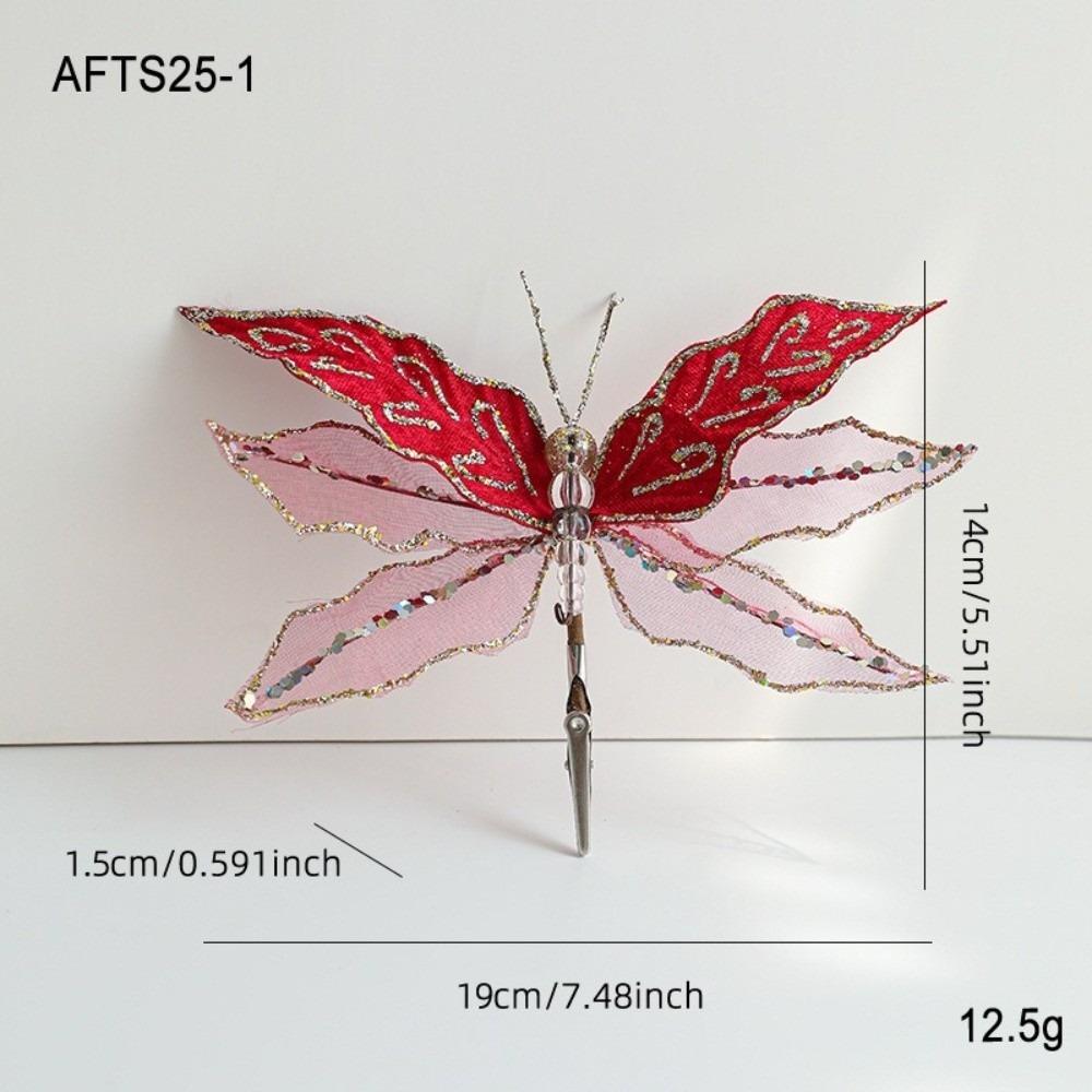 Mesh Dragonfly Christmas Flower Double Simulation Artificial Christmas Decorations Exquisite Sequins Glitter