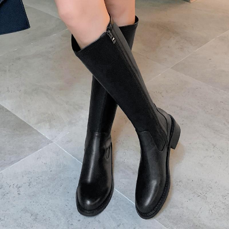 Ботинки челси на молнии, женские, из натуральной кожи, высокие сапоги до колена, женские, 2024, осень-зима, ковбойские сапоги, коричневые, черные, большого размера