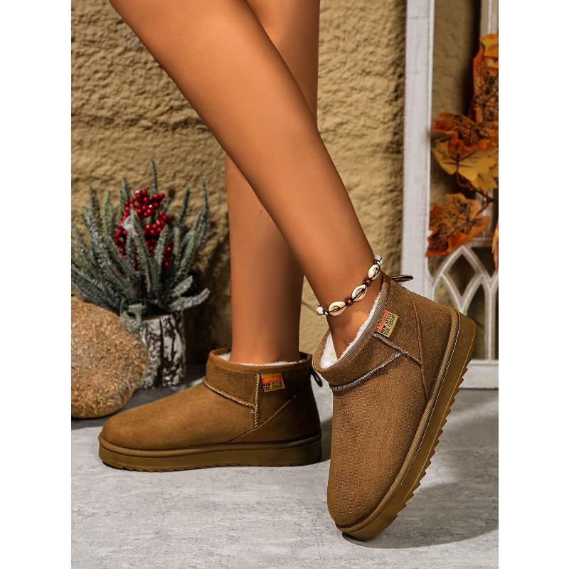 Women's winter snow boots, new style, flat sole, short, fleece-lined, comfortable cotton boots.