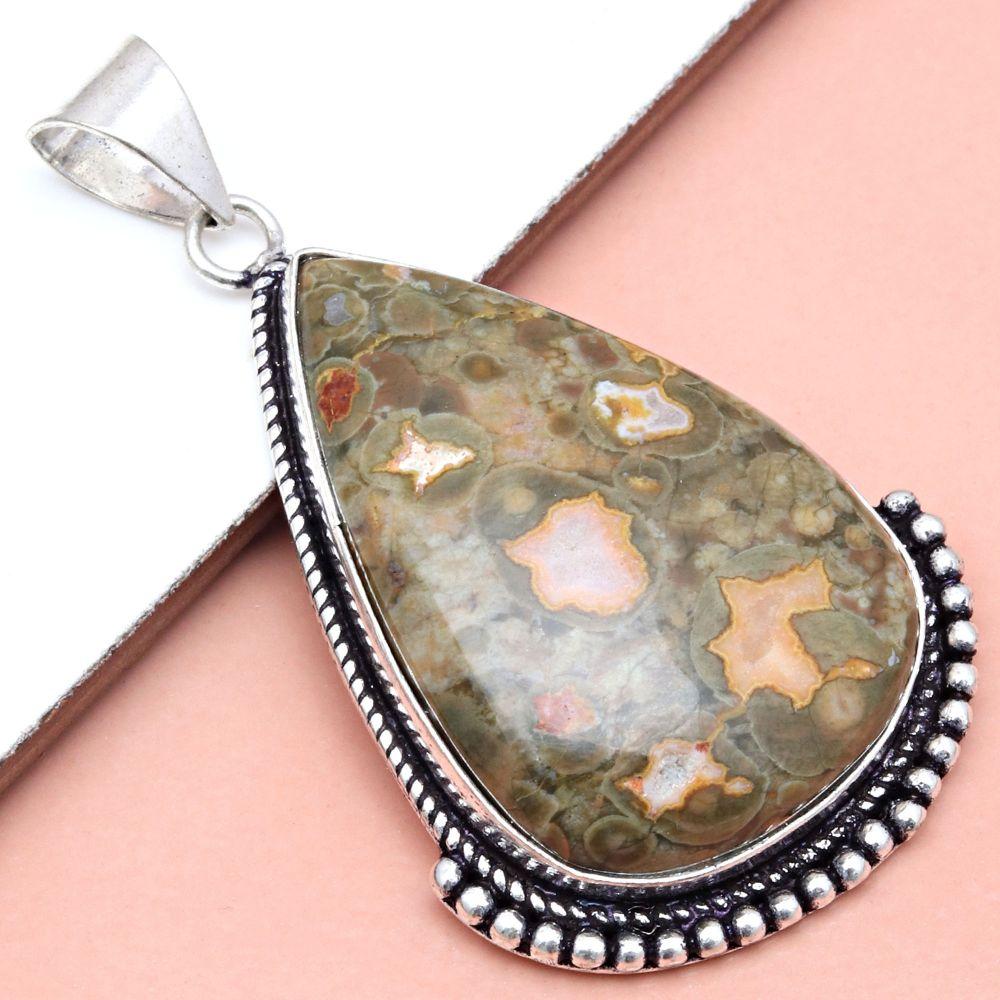 Pendant Rainforest Jasper Gemstone Gift For Her Silver Jewelry 2.25"